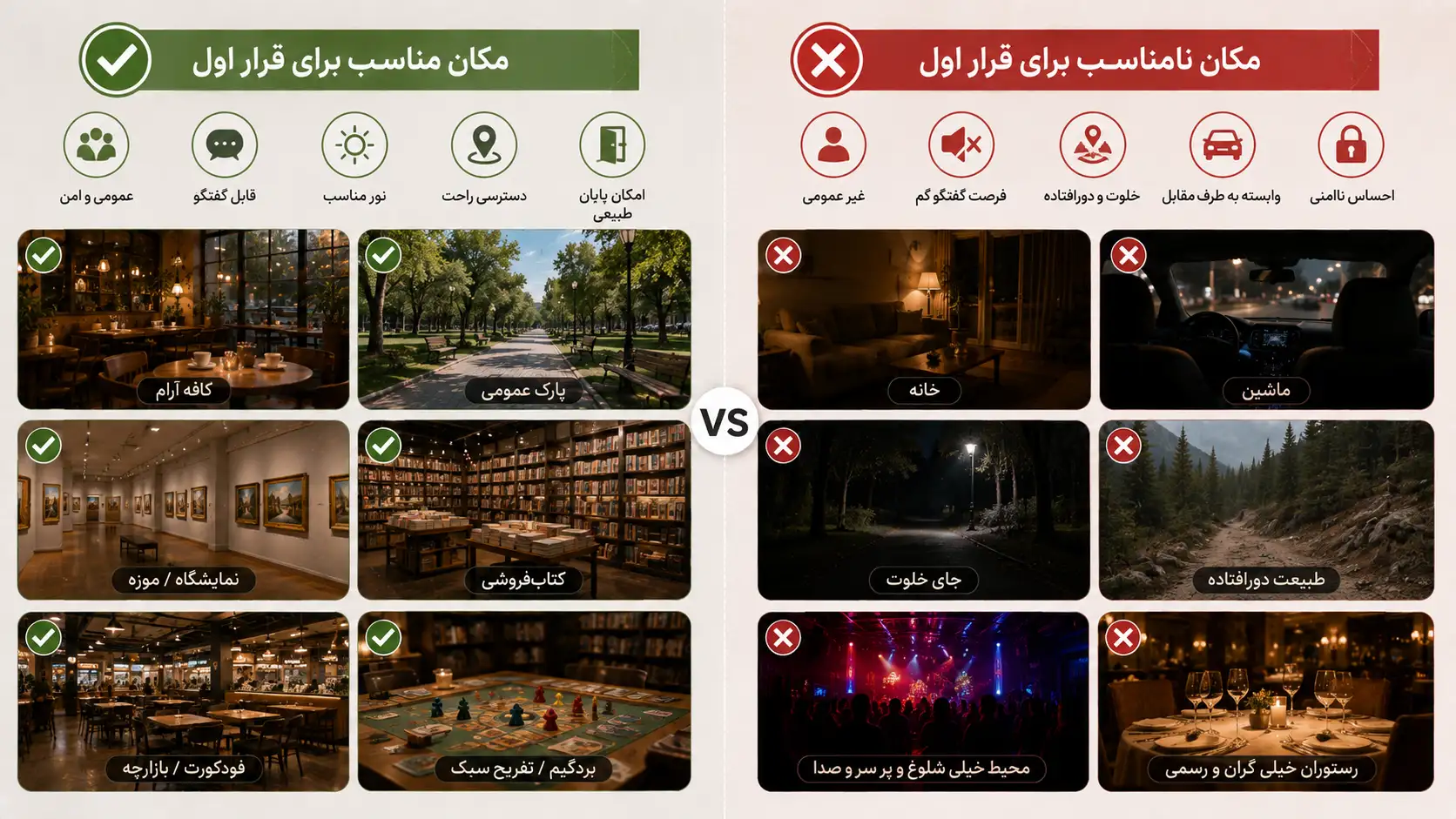 مکان مناسب و نامناسب برای اولین قرار